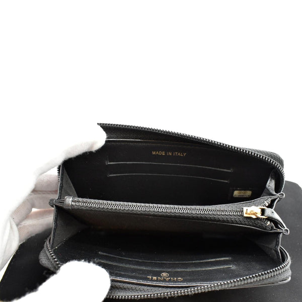 Chanel Small Boy Lambskin Zip Around Wallet in Black - Inisde