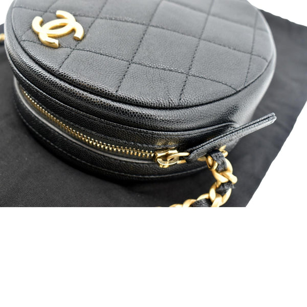 Chanel Round Quilted Caviar Leather Clutch Bag - Top Left