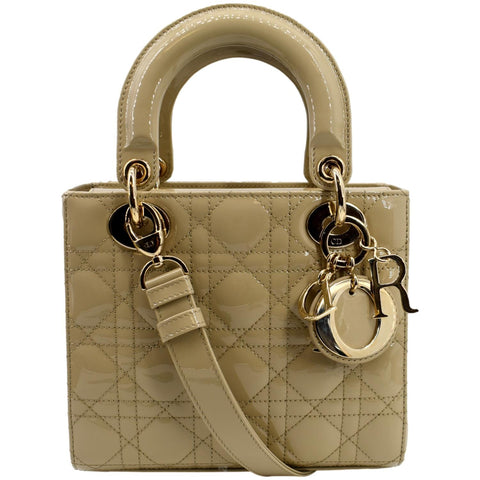 CHRISTIAN DIOR Lady Dior Small Patent Leather Shoulder Bag Beige