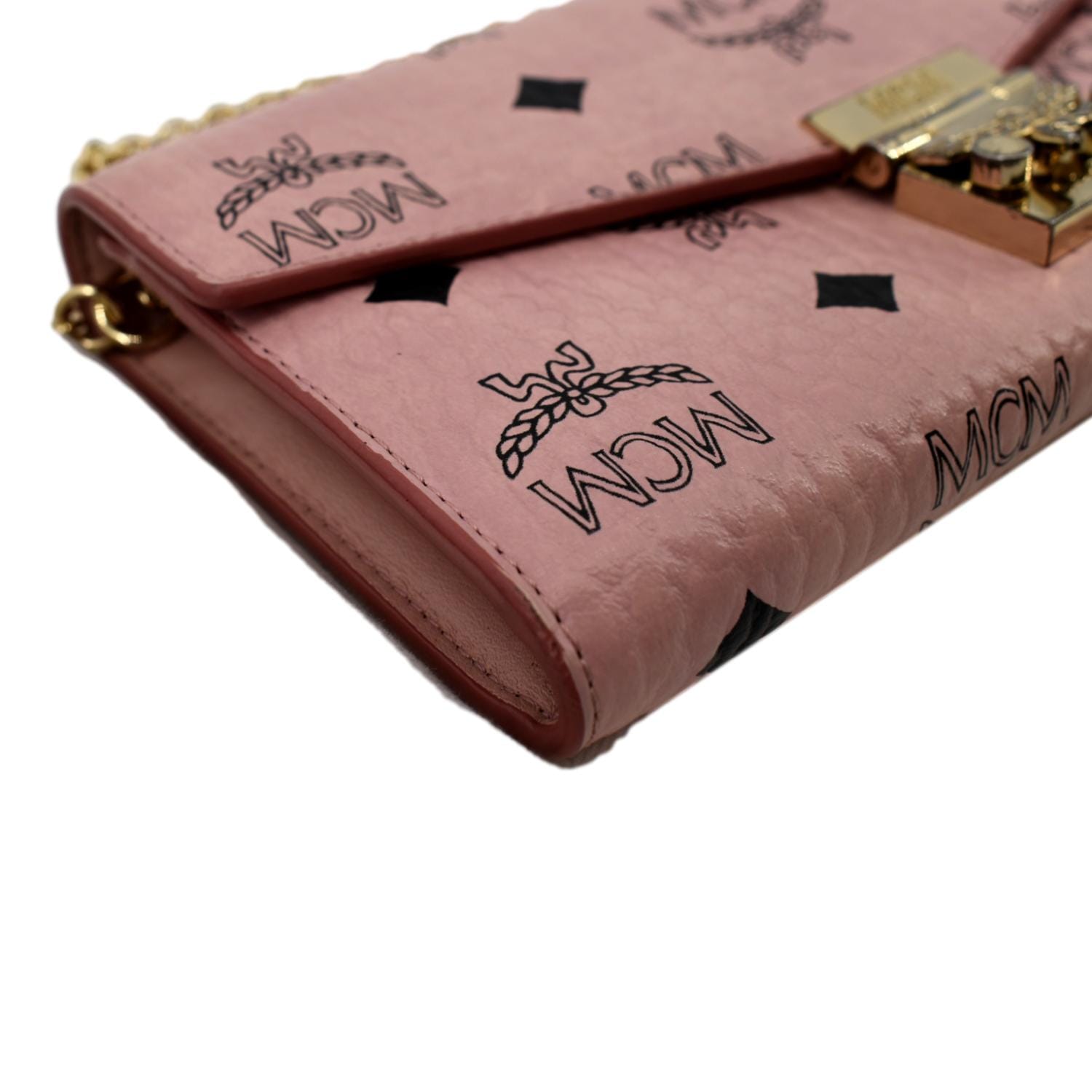 MCM Large Patricia Visetos Canvas Wallet On Chain Bag Soft Pink display picture 1