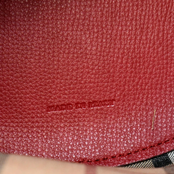 BURBERRY Reversible Haymarket Check Leather Bucket Crossbody Bag Red