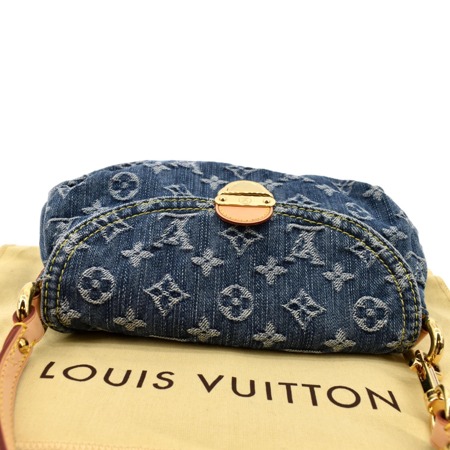 Louis Vuitton Blue Monogram Denim Red Alligator Mini Pleaty Bag Gold Hardware, 2005 (Very Good)