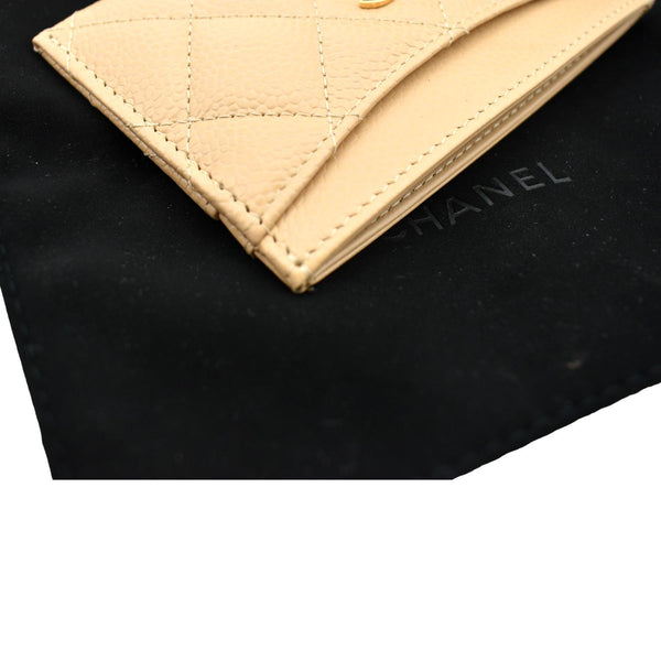 CHANEL CC Card Holder Caviar Leather Wallet Beige