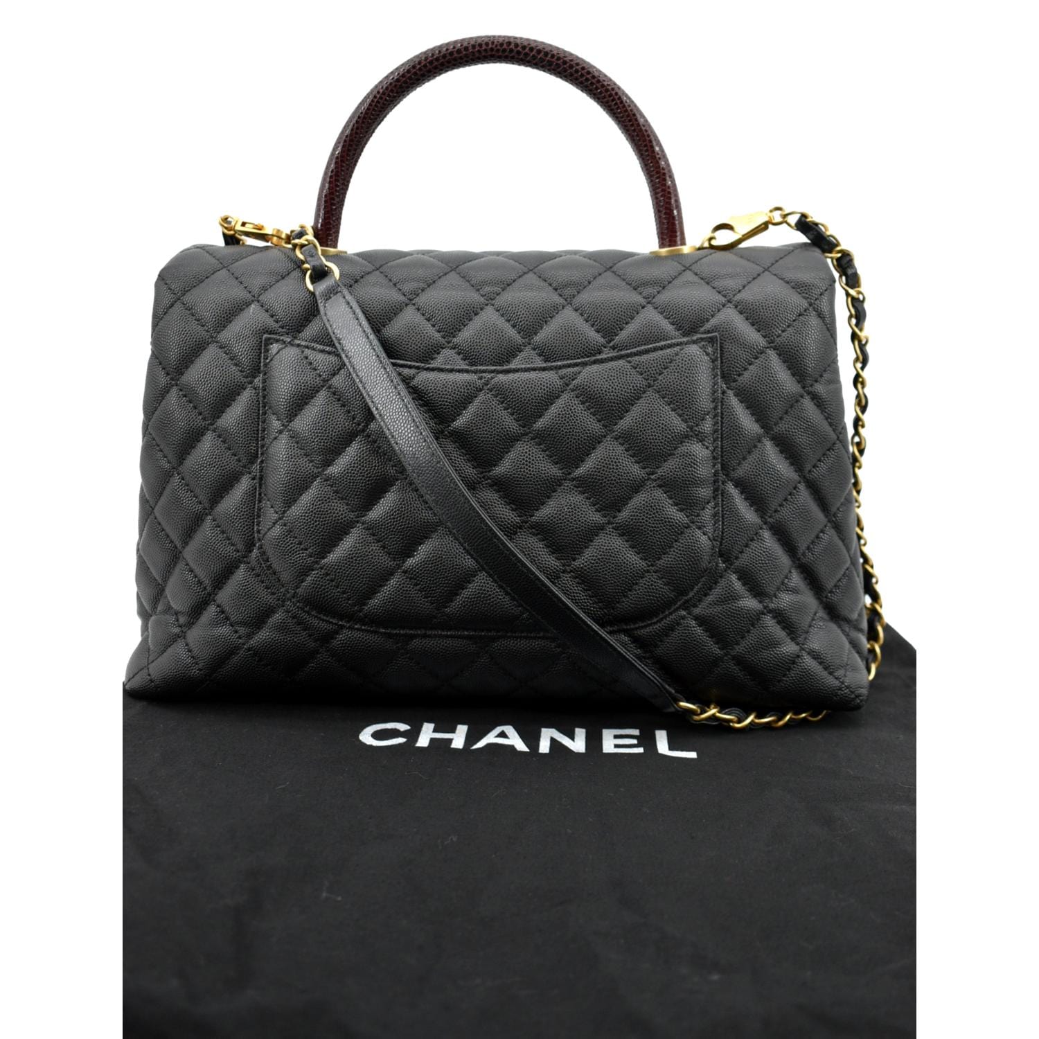 CHANEL, Bags, Chanel Caviar Chevron Quilted Mini Coco Black Leather Handle  Flap Bag