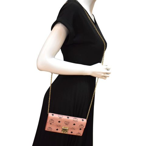 MCM Large Patricia Visetos Canvas Wallet On Chain Bag Soft Pink