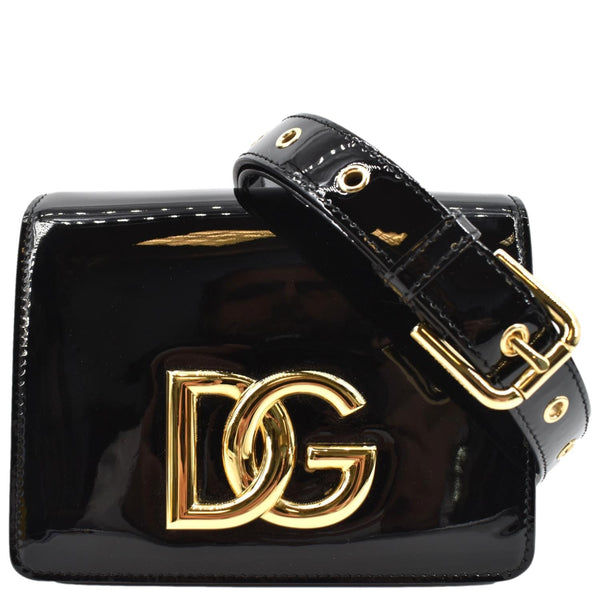 Bolso bandolera padded Dolce & Gabbana Lucia en cuero negro y blanco Logo Patent Leather Crossbody Bag Black - Front 