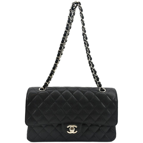 CHANEL Classic Double Flap Medium Leather Shoulder Bag Black