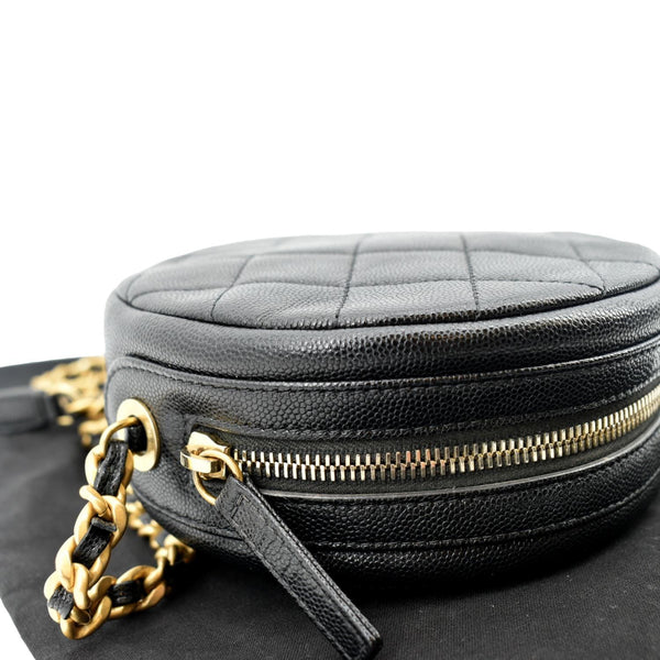 Chanel Round Quilted Caviar Leather Clutch Bag - Left Side