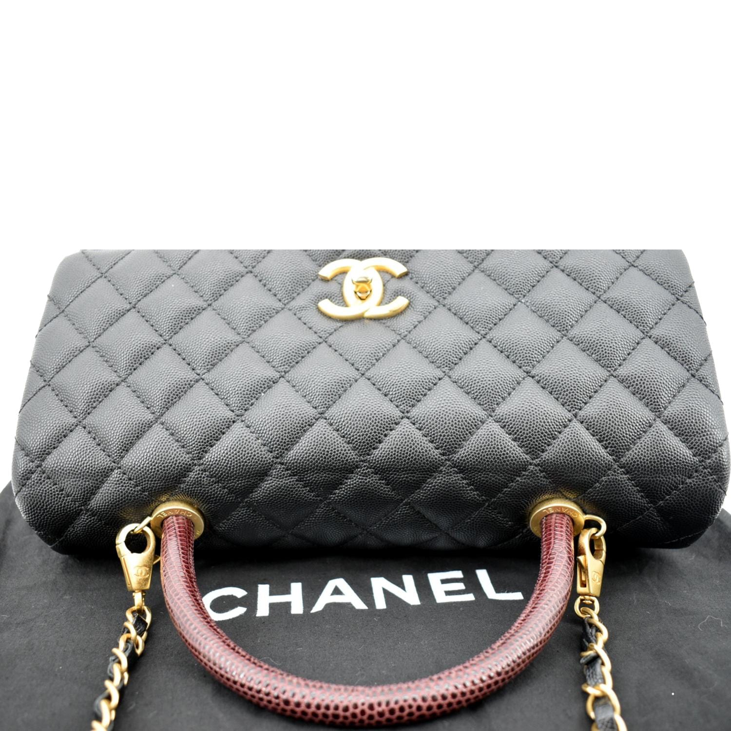 CHANEL Caviar Quilted Large Coco Handle Flap Bag Black