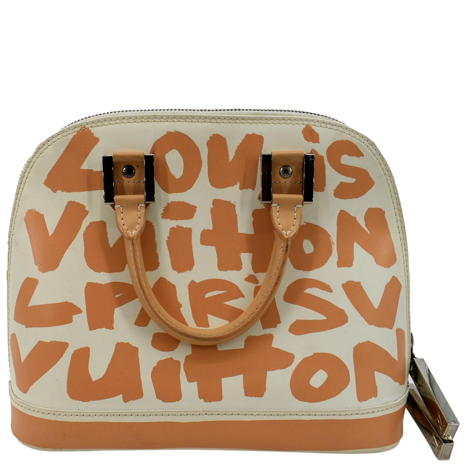 Louis Vuitton Alma Graffiti Leather Satchel Bag White - Front