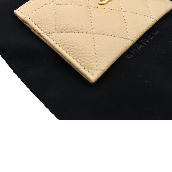 CHANEL CC Card Holder Caviar Leather Wallet Beige