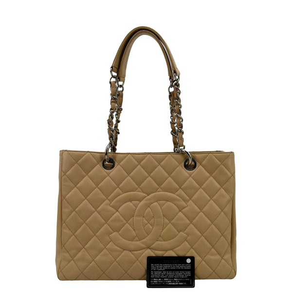 CHANEL Grand Shopping Caviar Leather GST Tote Bag Beige