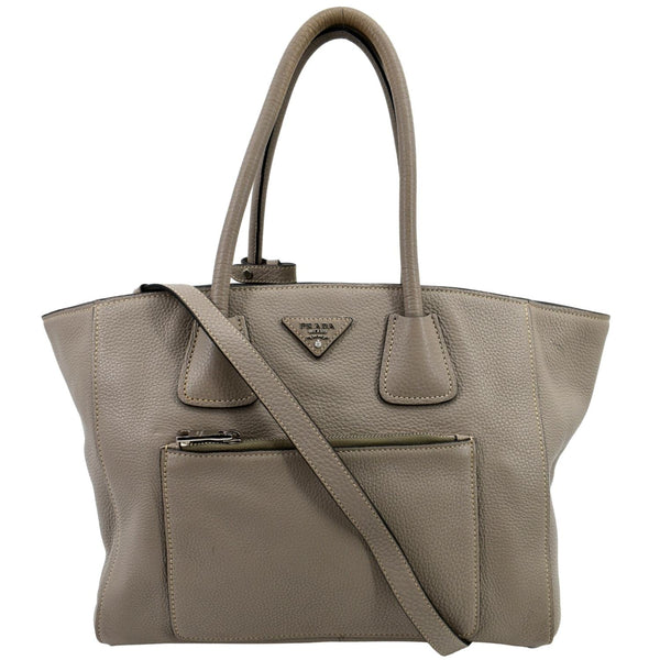Prada Leather Tote Shoulder Bag in Grey Color - Front