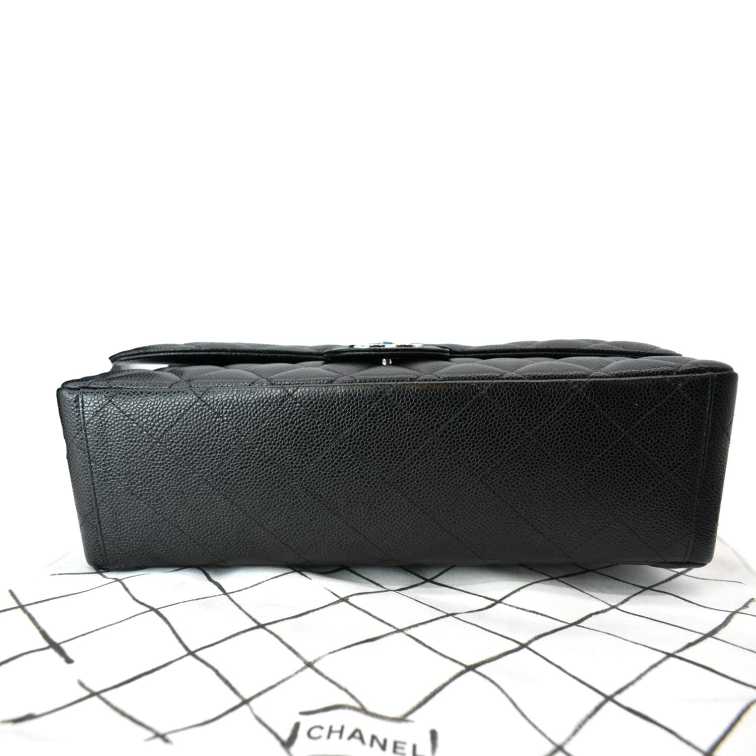 68756 auth CHANEL black Soft Caviar leather ELASTIC FLAP MAXI Hobo