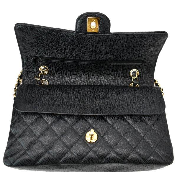 CHANEL Classic Double Flap Medium Caviar Leather Shoulder Bag Black