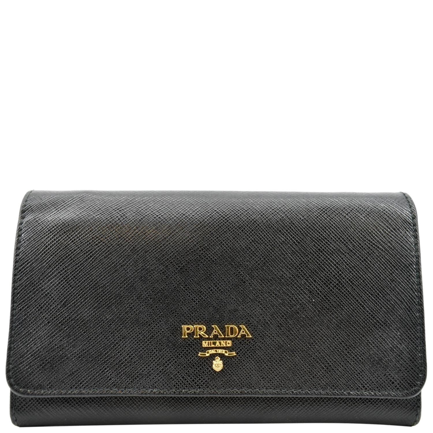 PRADA Continental Flap Saffiano Leather Long Wallet Black