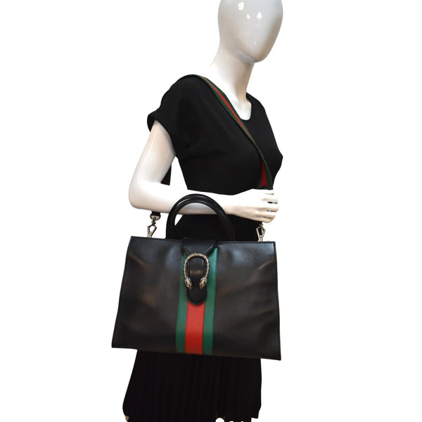 Gucci Dionysus Leather Tote Bag in Black Color - Full View