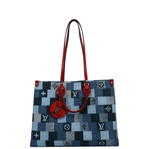 LOUIS VUITTON Onthego GM Autres Toiles Monogram Denim Shoulder Bag Blue/Red