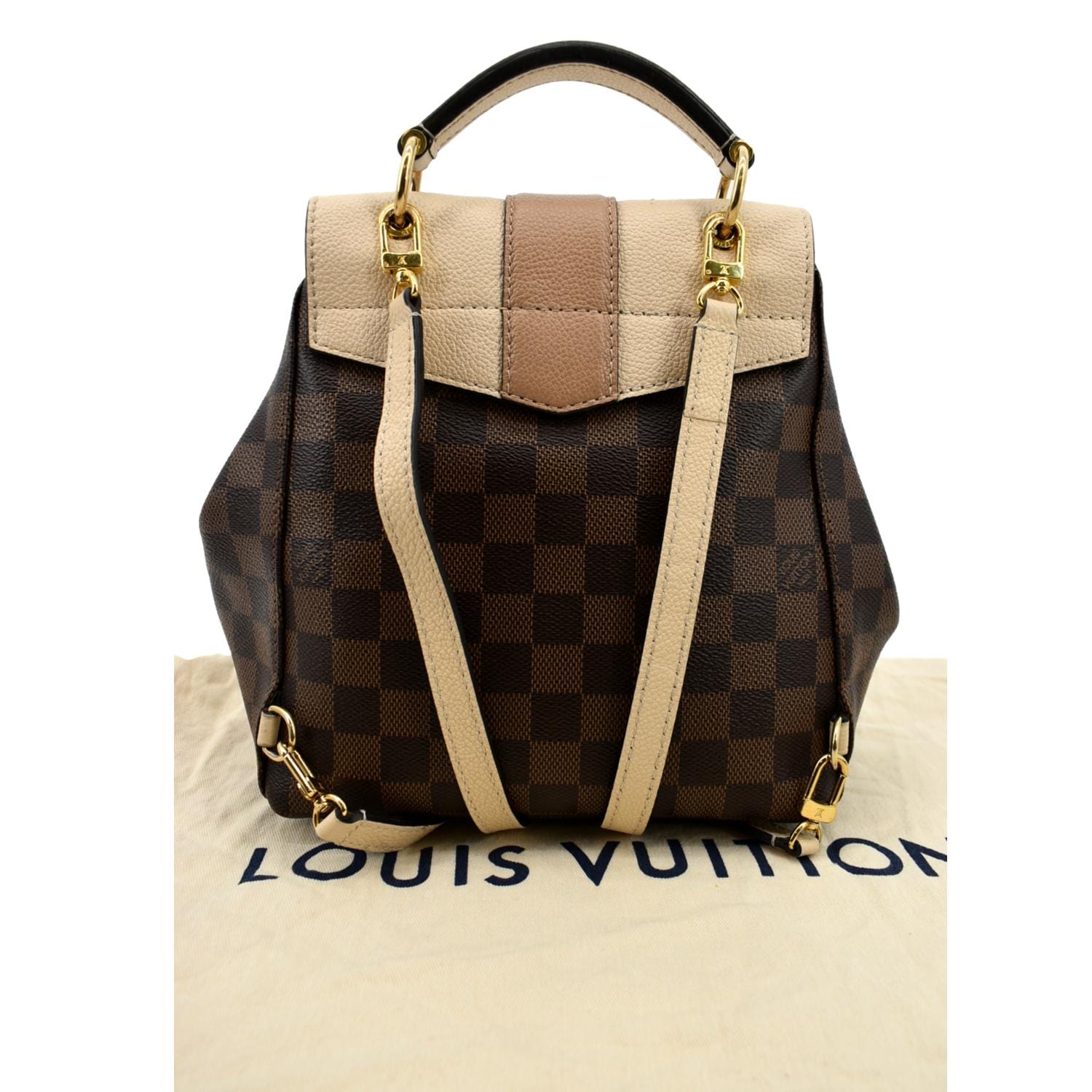Authentic Louis Vuitton Clapton Backpack Damier Ebene Beige Leather