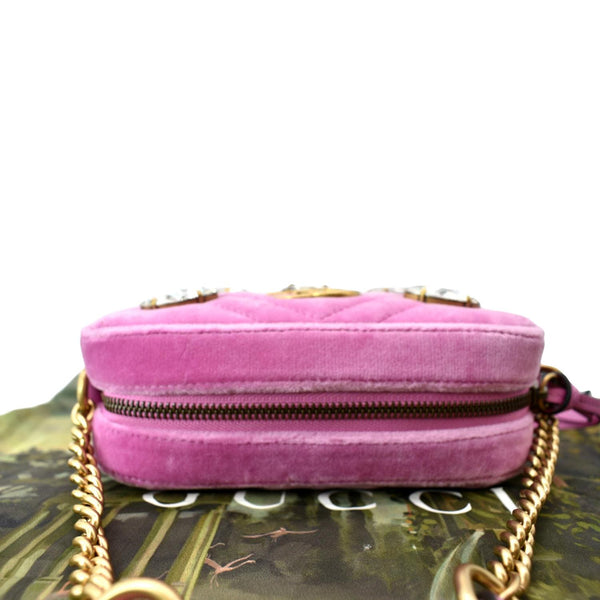 GUCCI GG Marmont Mini Marquise Crystal Velvet Crossbody Bag Pink