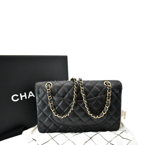 CHANEL Classic Double Flap Medium Caviar Leather Shoulder Bag Black