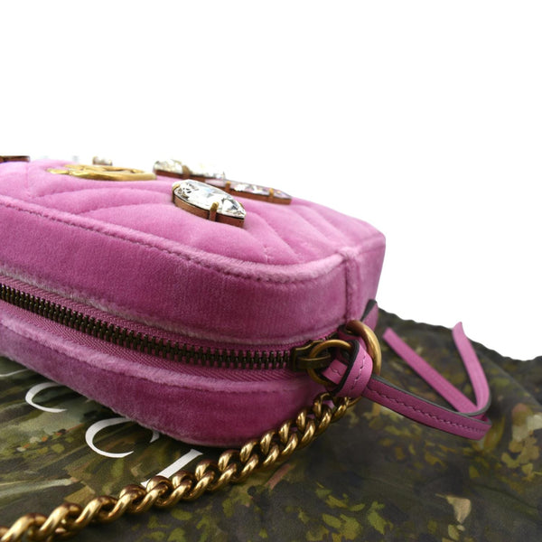 GUCCI GG Marmont Mini Marquise Crystal Velvet Crossbody Bag Pink