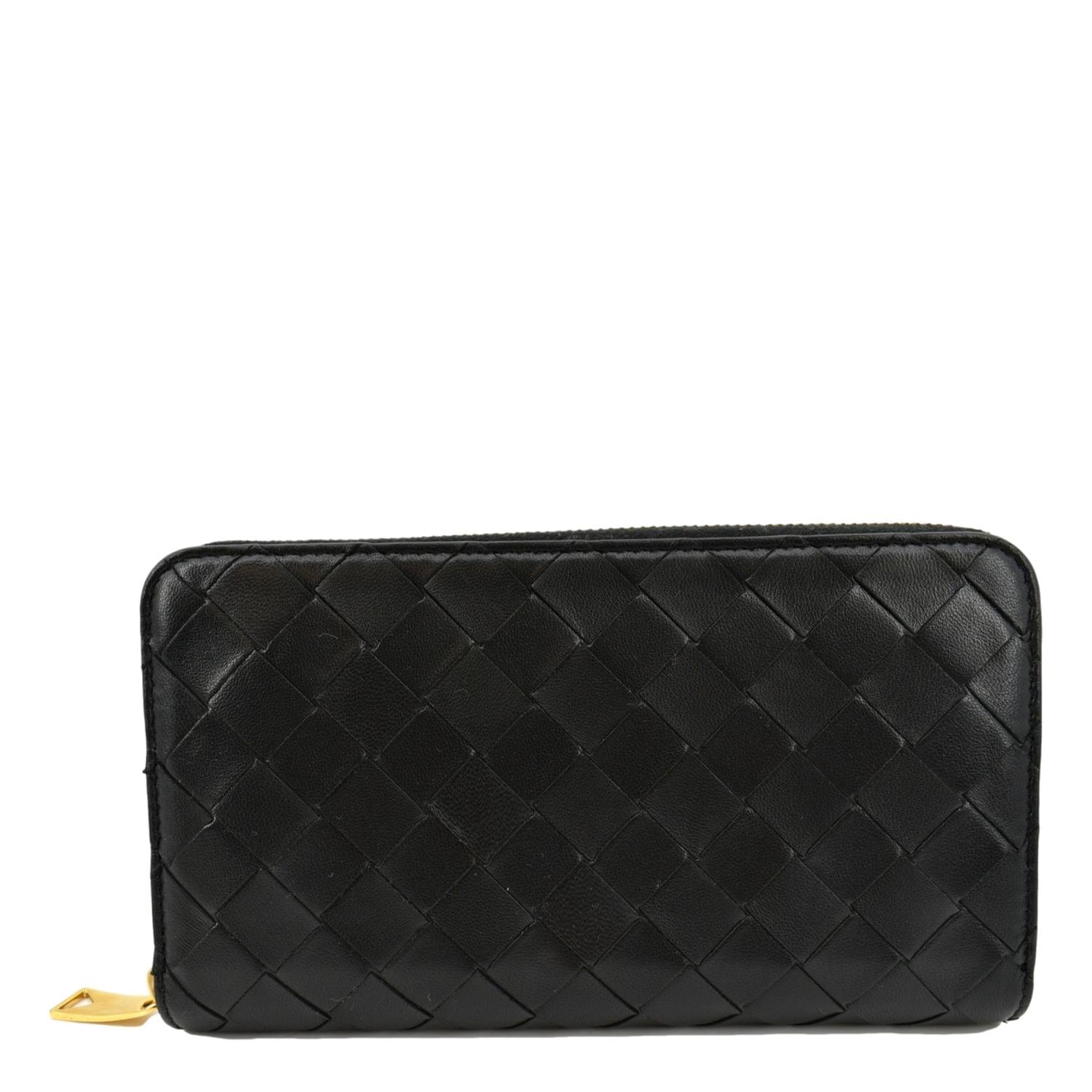 BOTTEGA VENETA Intrecciato Leather Zip Around Wallet Black