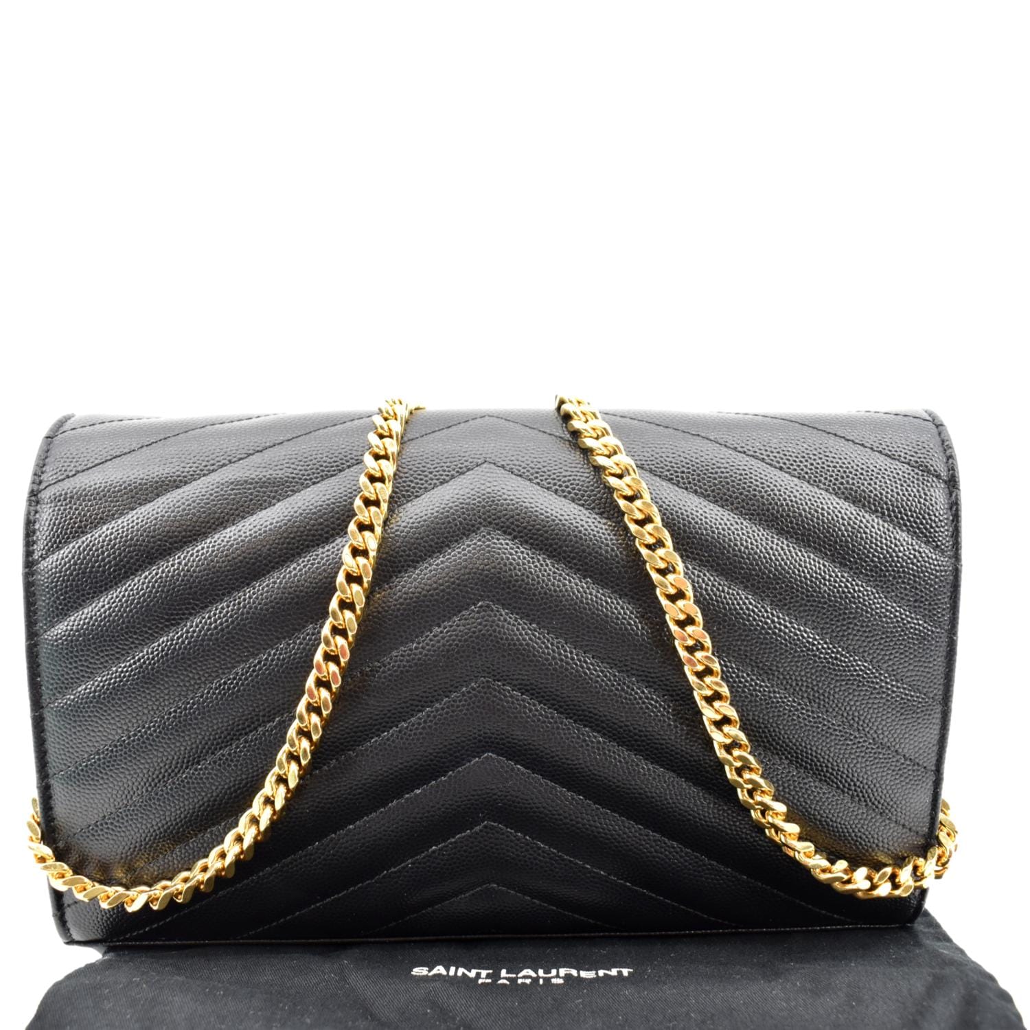 YVES SAINT LAURENT Chevron Grain De Poudre Envelope Chain Bag Black