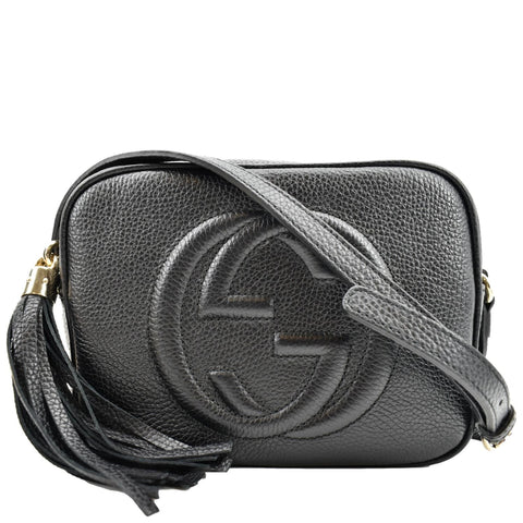 GUCCI Soho Disco Pebbled Leather Crossbody Bag Black 308364