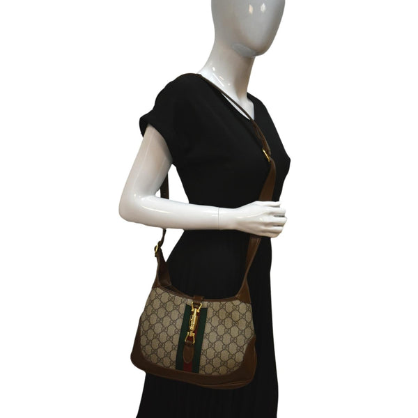 GUCCI Jackie 1961 Small GG Supreme Canvas Leather Shoulder Bag Beige 636706