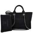 Chanel Deauville Small Canvas Leather Tote Bag Dark Blue - Front