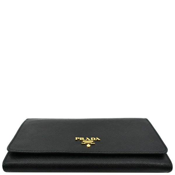 PRADA Continental Flap Saffiano Leather Long Wallet Black