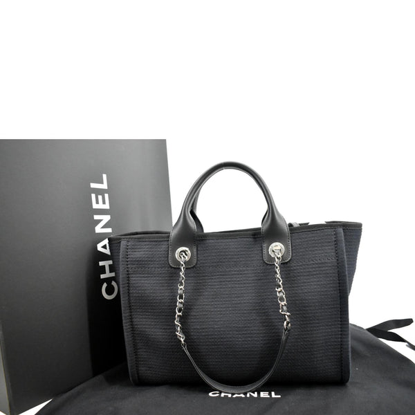 Chanel Deauville Small Canvas Leather Tote Bag Dark Blue - Back