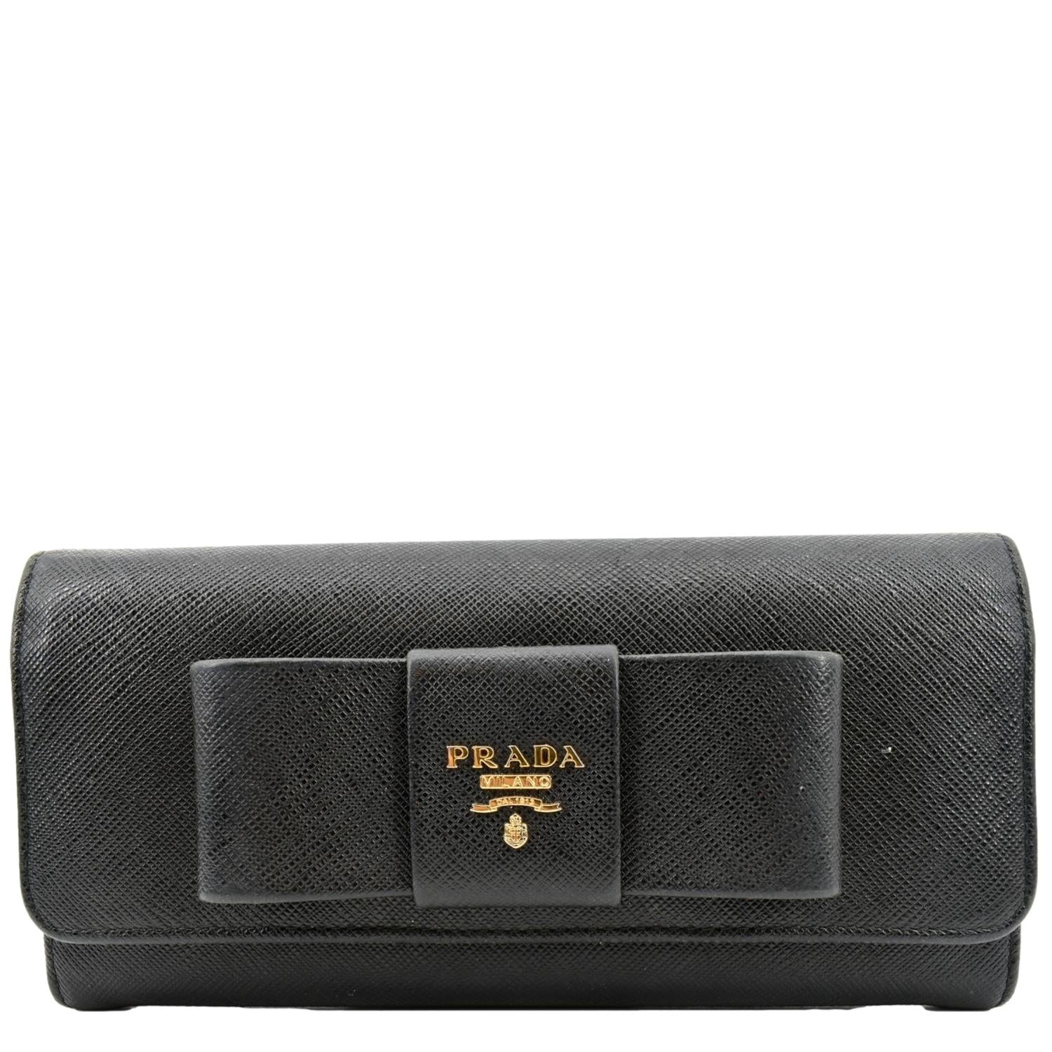 PRADA Bow Saffiano Leather Wallet Black