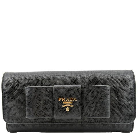 PRADA Bow Saffiano Leather Wallet Black