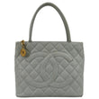 Chanel Medallion Quilted Caviar Leather Tote Bag White - Front