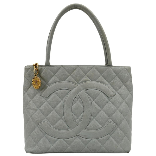 Chanel Medallion Quilted Caviar Leather Tote Bag White - Front