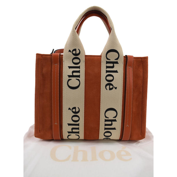 Chloe Woody Logo Small Suede Tote Shoulder Bag Orange - Back