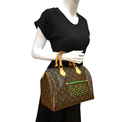 LOUIS VUITTON Speedy Monogram Perforated Satchel Bag Brown