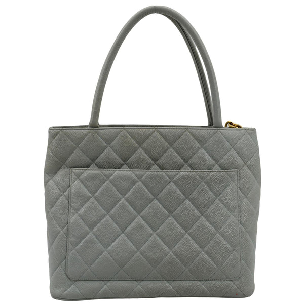 Chanel Medallion Quilted Caviar Leather Tote Bag White - Back