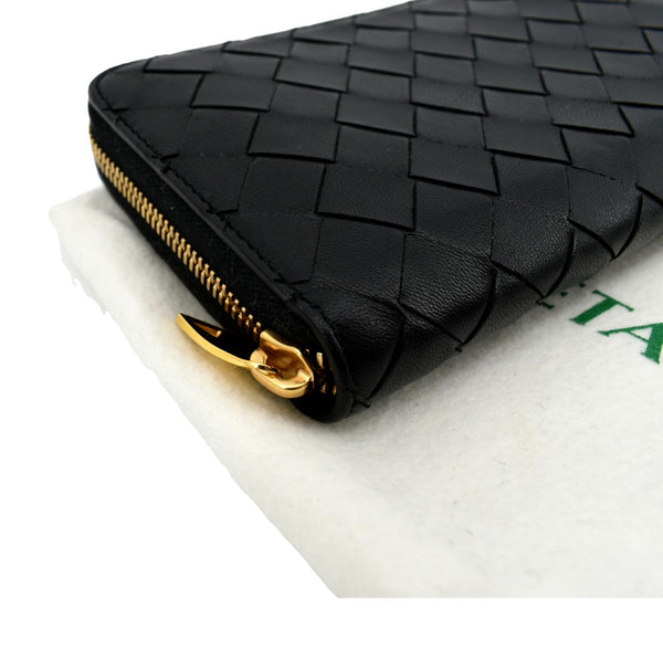 BOTTEGA VENETA Intrecciato Leather Zip Around Wallet Black
