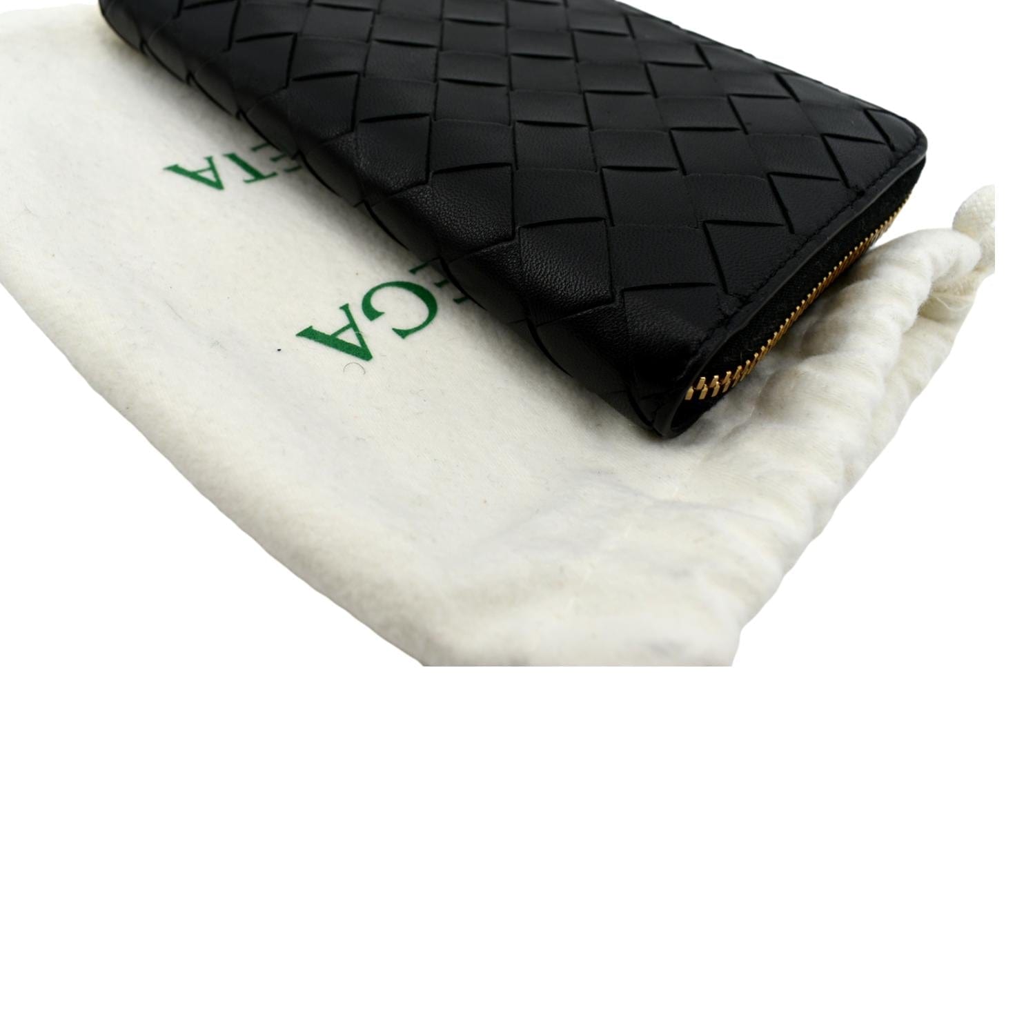 Black Bottega Veneta Intrecciato Zip Around Wallet