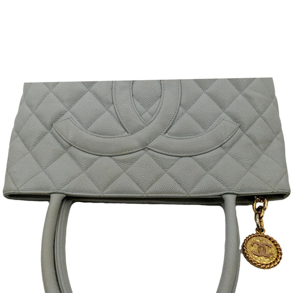 Chanel Medallion Quilted Caviar Leather Tote Bag White - Top