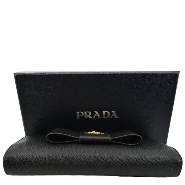 PRADA beige Bow Saffiano Leather Wallet Black