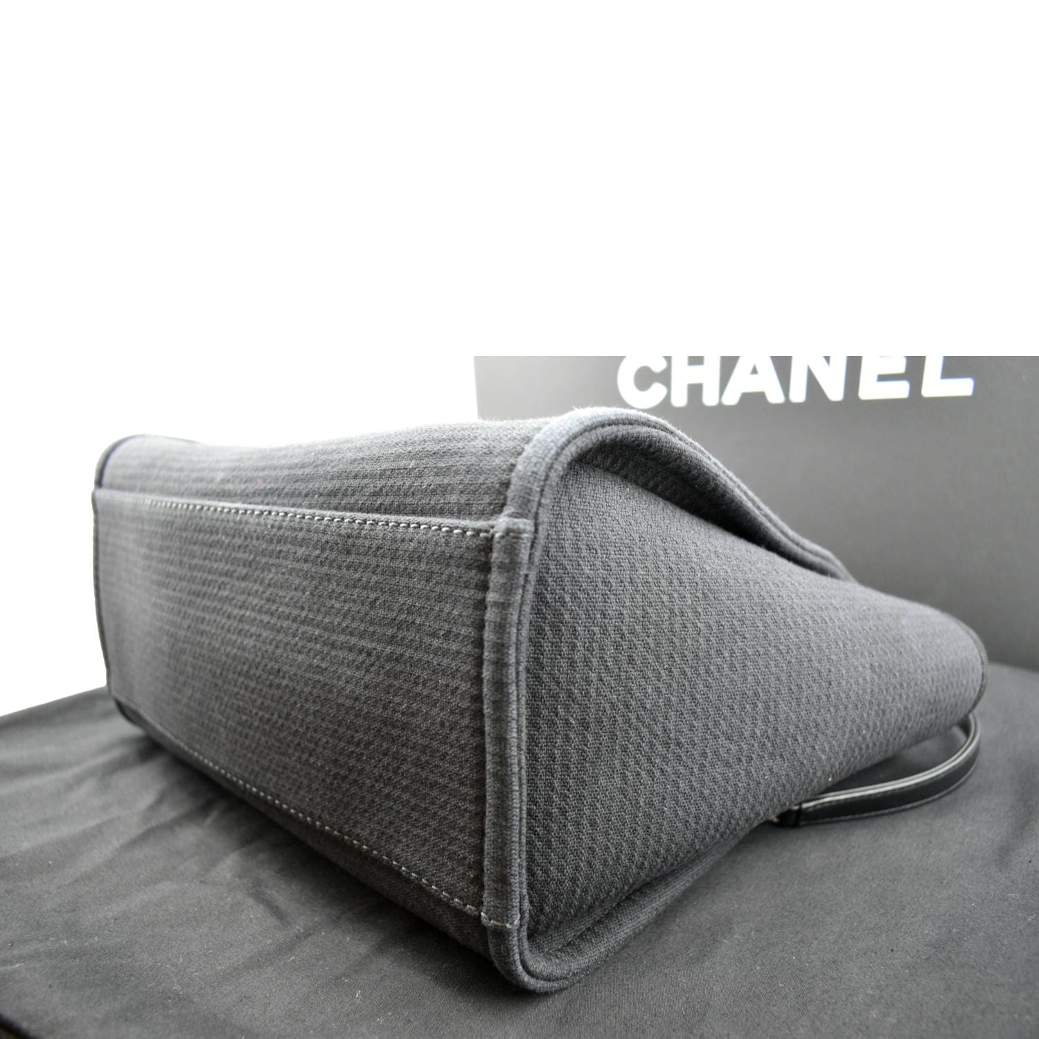 Chanel Vintage White Logo Black Canvas Tote Bag