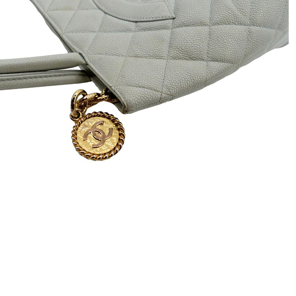 Chanel Medallion Quilted Caviar Leather Tote Bag White - Top Right
