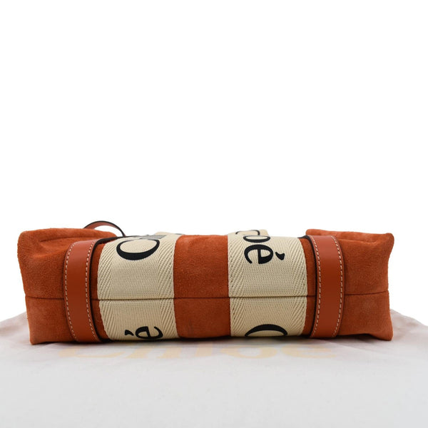 Chloe Woody Logo Small Suede Tote Shoulder Bag Orange - Bottom