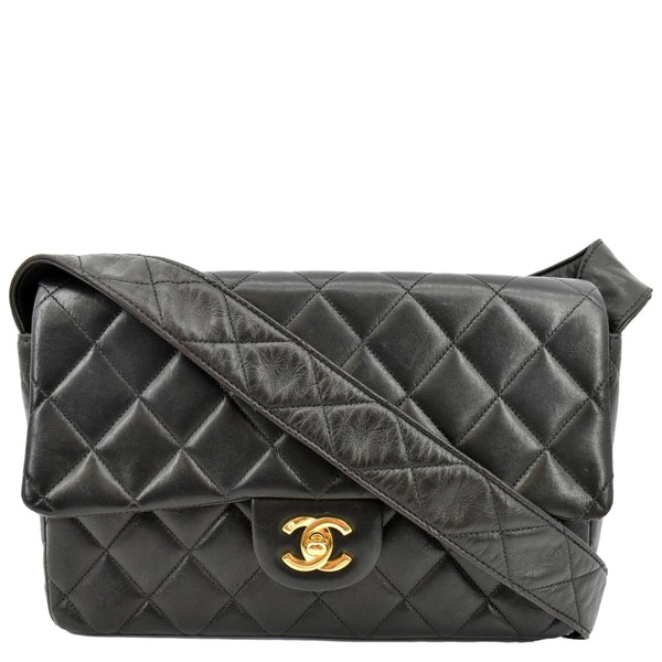 Chanel Vintage Flap Quilted Leather Shoulder Bag Black - Front