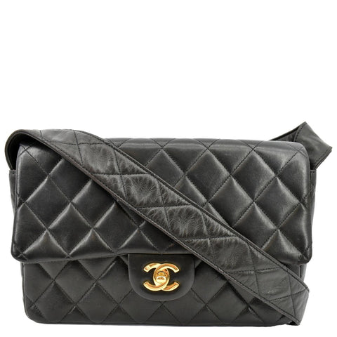 CHANEL Vintage Flap Quilted Leather Shoulder Bag Black