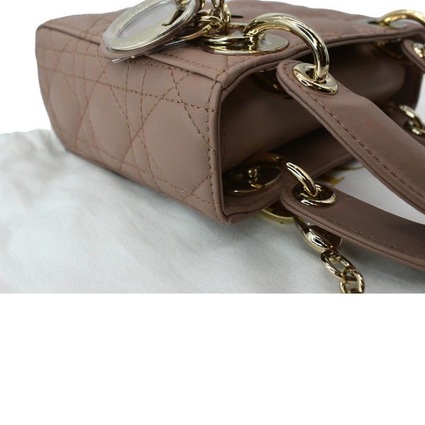 CHRISTIAN DIOR Mini Lady Dior Cannage Calfskin Leather Shoulder Bag Blush